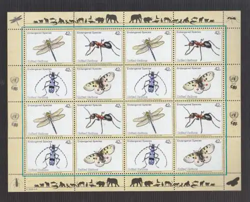 UNO New York 2009 postfrisch  Kleinbogen   "Gefährdete Tierwelt"  Endangered Species
