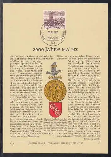 BRD Privat ETB 1962 - 2000 Jahre Mainz  (Verlag Erich Braun)