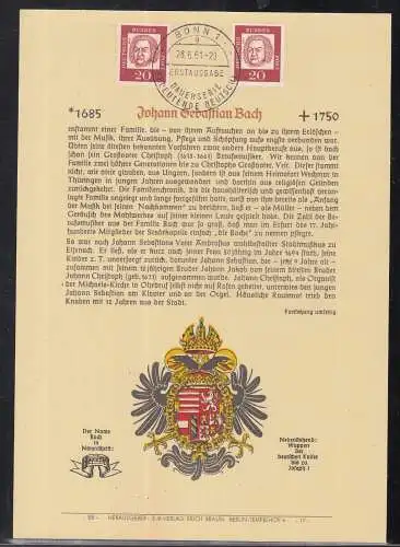 BRD Privat ETB 1961 - Bedeutende Deutsche Johann Sebastian Bach   (Verlag Erich Braun)