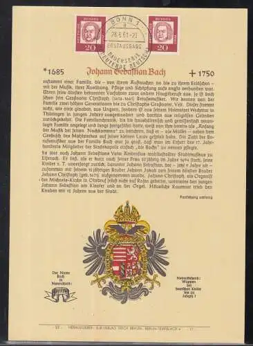 BRD Privat ETB 1961 - Bedeutende Deutsche Johann Sebastian Bach   (Verlag Erich Braun)