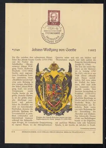 BRD Privat ETB 1961 -  Bedeutende Deutsche Johann von Goethe   (Verlag Erich Braun)