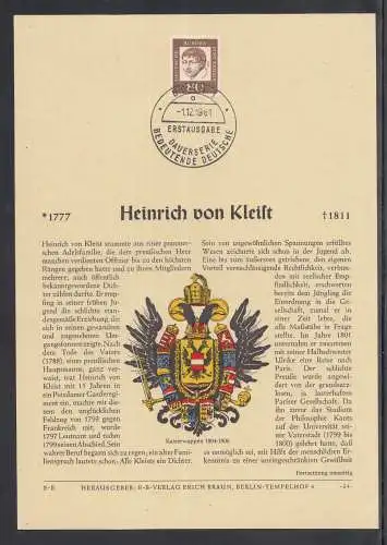 BRD Privat ETB 1961 -  Bedeutende Deutsche Heinrich von Kleist   (Verlag Erich Braun)