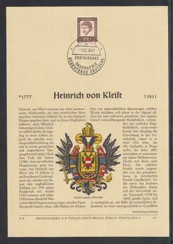 BRD Privat ETB 1961 -  Bedeutende Deutsche Heinrich von Kleist   (Verlag Erich Braun)