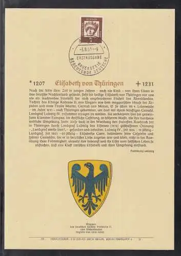 BRD Privat ETB 1961 -  Bedeutende Deutsche Elisabeth von Thüringen   (Verlag Erich Braun)