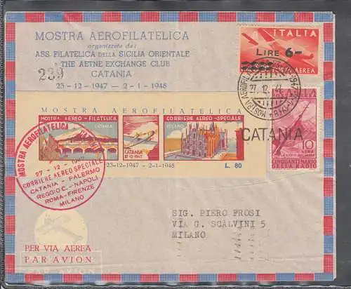 Aerophilatelic EXHIBITION OF EASTERN SICILY 1947 EXHIBITION OF MILAN