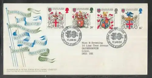 Great Britain United Kingdom FDC 1984 - Heraldik Wappen von  "Herrison & Sons"