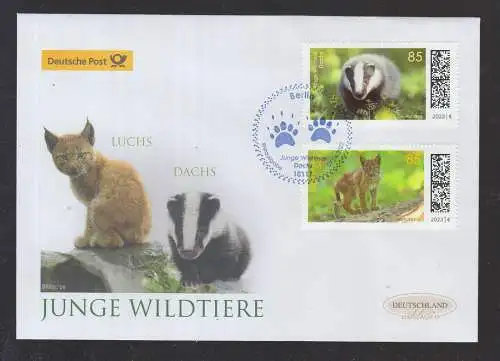 BRD 2022 FDC -Europäischer Dachs (Meles meles), Eurasischer Luchs (Lynx lynx)
