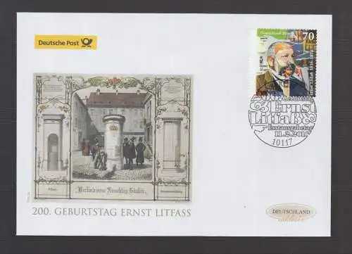 Schmuck-FDC Deutschland exklusiv  2016 - Ernst Litfaß, Druckereibesitzer, Erfinder der Litfaßsäule