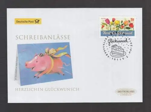Schmuck-FDC Deutschland exklusiv 2016   -  Grußmarken: Schreibanlässe Blumen Glücksschwein