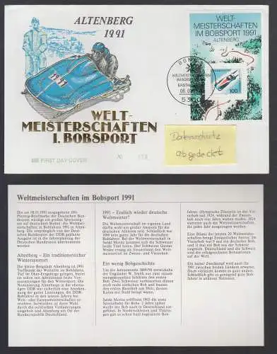 Bund BRD Brief + Beschr. 1991 - Weltmeisterschaften im Bobsport in Altenberg