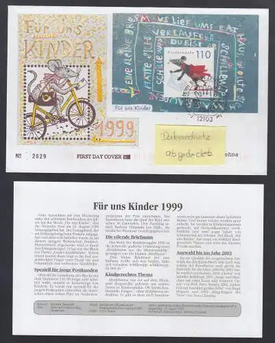 BRD Brief + Beschr.  1999 - Für uns Kinder:  Maus fährt auf Fahrrad Briefe aus