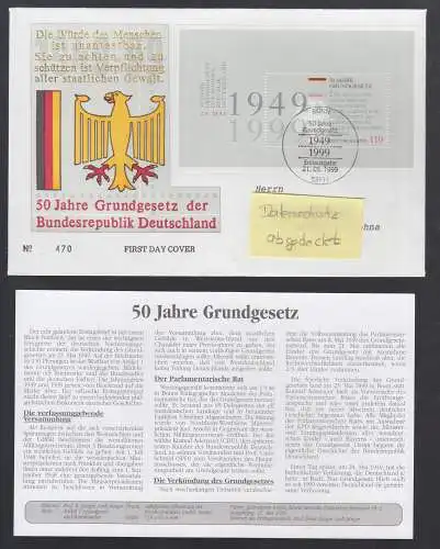 Bund BRD Brief + Beschr.  1999 -  50 Jahre Grundgesetz der Bundesrepublik Deutschland