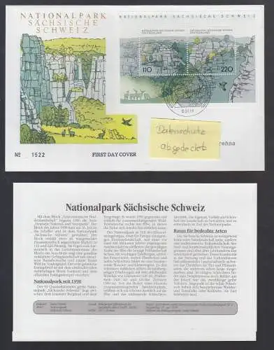 Bund BRD Brief + Beschr.  1990 -  Europa Nationalpark Sächsische Schweiz