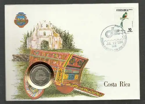 Numiscover Numisbrief UN New York Costa Rica 1984 – Vogel, Kirche, Viehwagen