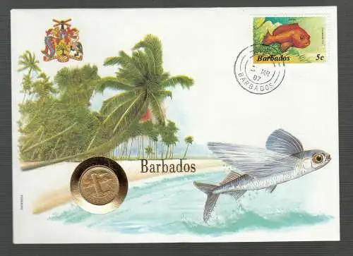 Numiscover Numisbrief UN New York Barbados flying Fish Fliegender Fisch 1987