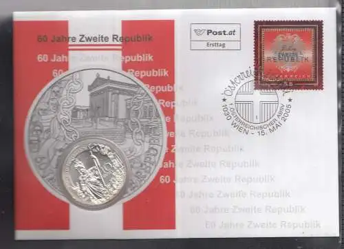Österreich: 2005 wunderschöner Numisbrief: 60 Jahre Zweite Republik