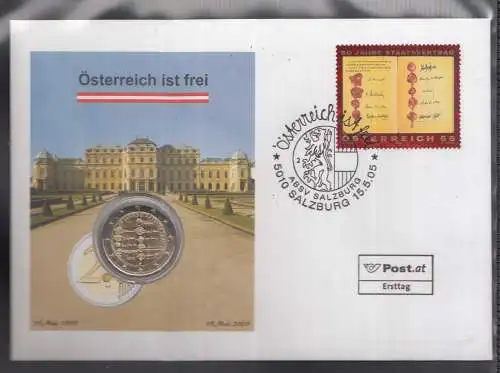 Österreich: 2005 wunderschöner Numiscover: Österreich ist frei / 50 Jahre Staatsvertrag