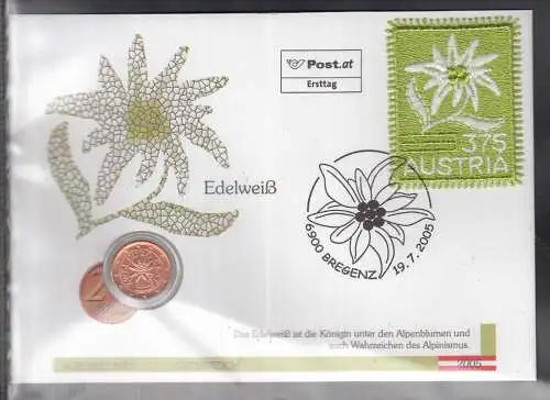 Österreich: 2005 wunderschöner Numiscover - Alpenblumen Edelweiß