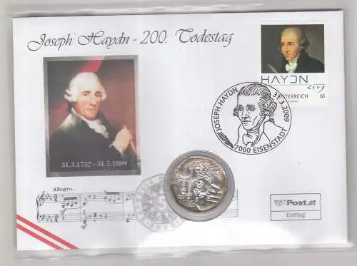 2009 toller Numisbrief Österreich " 200 Todestag von Joseph Haydn" 