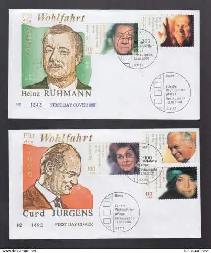 Bund BRD 2000 FDC/Beleg - Heinz Rühmann, Curd Jürgens, Romy Schneider Gerd Fröbe Lilli Palmer