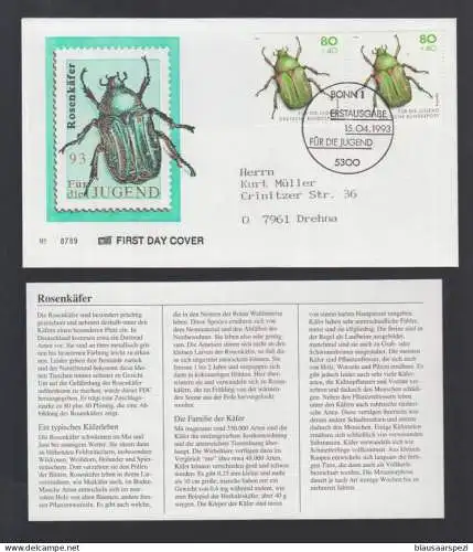 BRD 1993 FDC/Beleg +Beschr. - Maikäfer Hirschkäfer Alpenbock u.a. auf 5 FDC