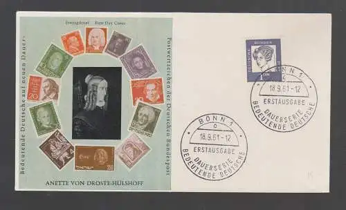 BRD 1961 FDC/Brief (c) Annette von Droste-Hülshoff (1797-1848) Dichterin