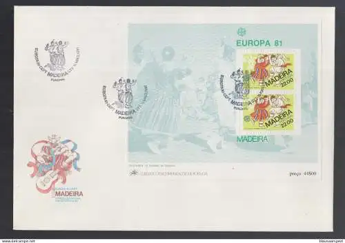 Portugal Madeira EUROPA CEPT 1981: Folklore Music and Dance, Block on FDC