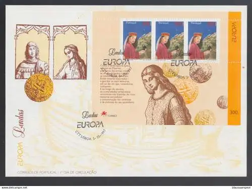 Portugal EUROPA CEPT 1997 FDC - Legend of the Moors' abandoned treasures, Block on FDC