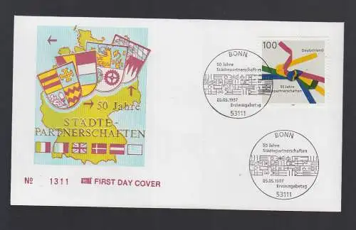 Bund BRD FDC 1997 - 50 Jahre Städtepartnerschaften Flaggen von versch. Ländern