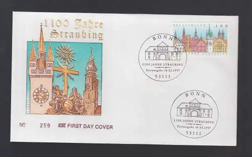 Bund BRD FDC 1997 - 1100 Jahre Straubing, Kirche Kreuz Figuren