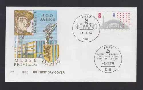 Bund BRD FDC 1997 - 500 Jahre Messeprivileg Leipzig Kaiser Maximilian I.