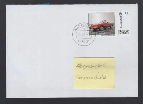 Bund echt gelaufener BRD-Brief mit Briefmarke Individuell Alfa Spider