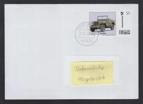 Bund echt gelaufener BRD-Brief  mit Briefmarke Individuell  Jeep Willys