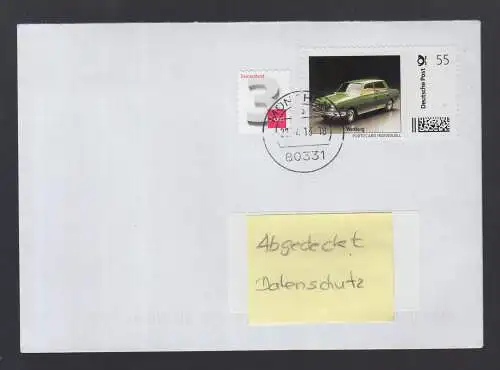 Bund echt gelaufener BRD-Brief  mit Briefmarke Individuell  Wartburg