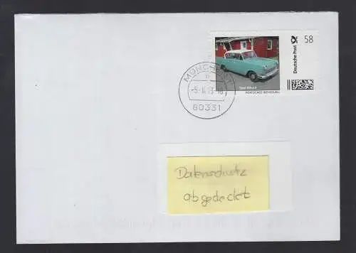 Bund echt gelaufener BRD-Brief  mit Briefmarke Individuell  Opel Rekord