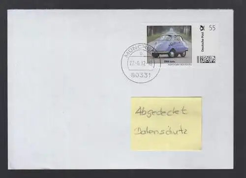 Bund echt gelaufener BRD-Brief  mit Briefmarke Individuell  BMW Isetta
