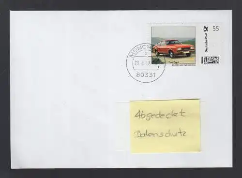 Bund echt gelaufener BRD-Brief  mit Briefmarke Individuell  Ford Capri