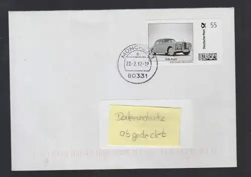 Bund echt gelaufener BRD-Brief  mit Briefmarke Individuell  Rolls Royce