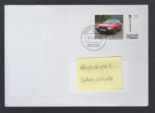 Bund echt gelaufener BRD-Brief  mit Briefmarke Individuell  Audi 100