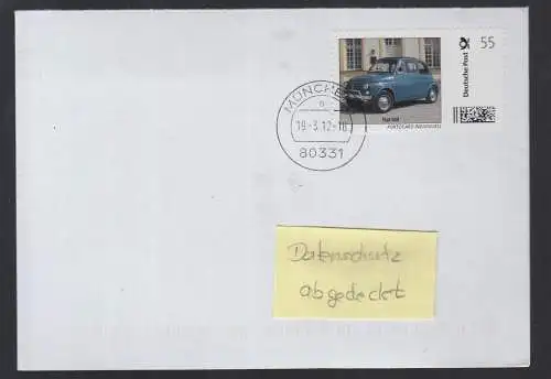 Bund echt gelaufener BRD-Brief  mit Briefmarke Individuell  Fiat 500