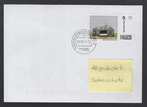 Bund echt gelaufener BRD-Brief  mit Briefmarke Individuell  Lotus Seven