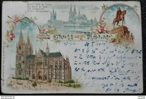 Lithographie, Gruß aus Köln, gelaufen