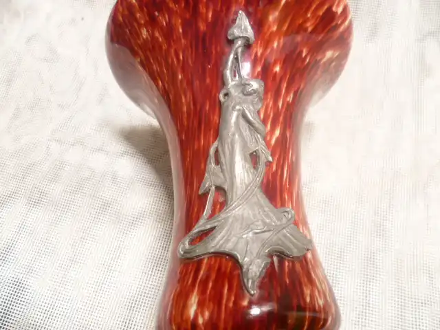 Carlo Moretti Kelchglas mit Zinnmontur Jugendstil 1920 ? aus meiner langjährigen Sammlung . Vitrinenzustand 6