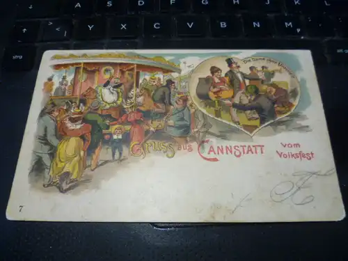 ALTE LITHO POSTKARTE VOLKSFEST BAD CANNSTATT   " Die Dame ohne Unterleib  Erotika 28.Sep.1898 gelaufen Cannstatt - Obertürkheim