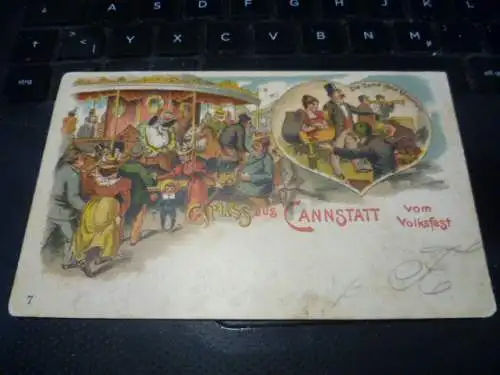 ALTE LITHO POSTKARTE VOLKSFEST BAD CANNSTATT   " Die Dame ohne Unterleib  Erotika 28.Sep.1898 gelaufen Cannstatt - Obertürkheim