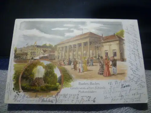 Gruss  aus Baden Baden Altes Schloss Hohenbaden /Wasserfall Sonderstempel Altes Schloss B-B  gelaufen 1900 Baden Baden ? - Obertürkheim