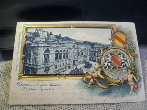 Gruss  aus Baden Baden Friedrichs u. Augustabad Goldprägung gelaufen 1901 Baden Baden - Obertürkheim