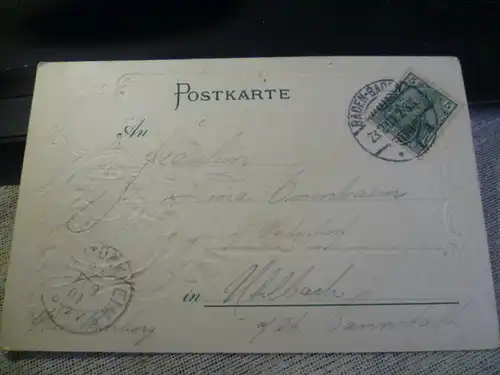 Gruss  aus Baden Baden Friedrichs u. Augustabad Goldprägung gelaufen 1901 Baden Baden - Obertürkheim