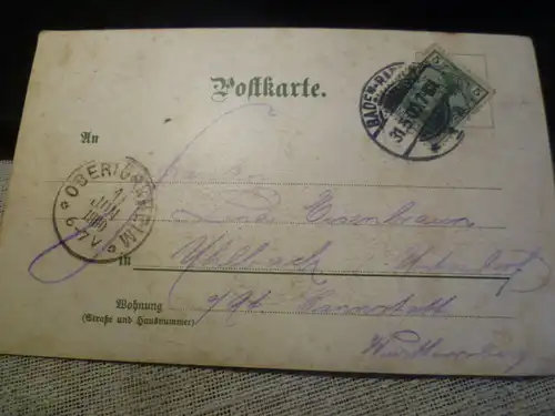 Gruss  aus Baden Baden Altes Schloss Hohenbaden /Wasserfall Sonderstempel Altes Schloss B-B  gelaufen 1900 Baden Baden ? - Obertürkheim