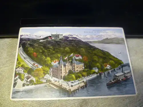 Starnberg Panoramadampfer  See Hotel Leoni mit Zugspitzgruppe  farbige Karte gelaufen 1930